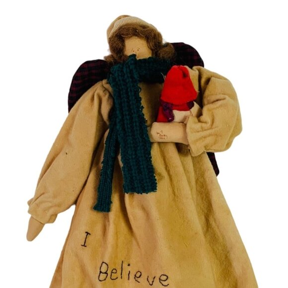 Primitive Christmas Angel Rag Doll Folk Art Handmade Signed VTG Rustic Country - Picture 5 of 16